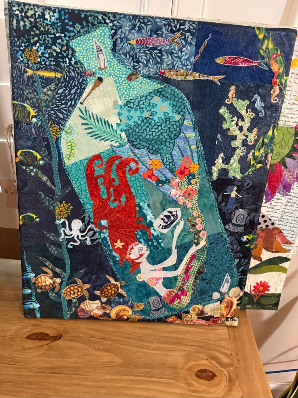 Mermaid Collage Wall Art in Teal and Navy